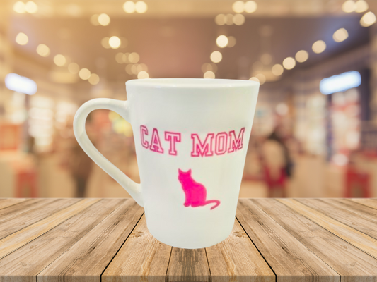 "Cat Mom" Mug (Side View): This design is on both sides of the mug.