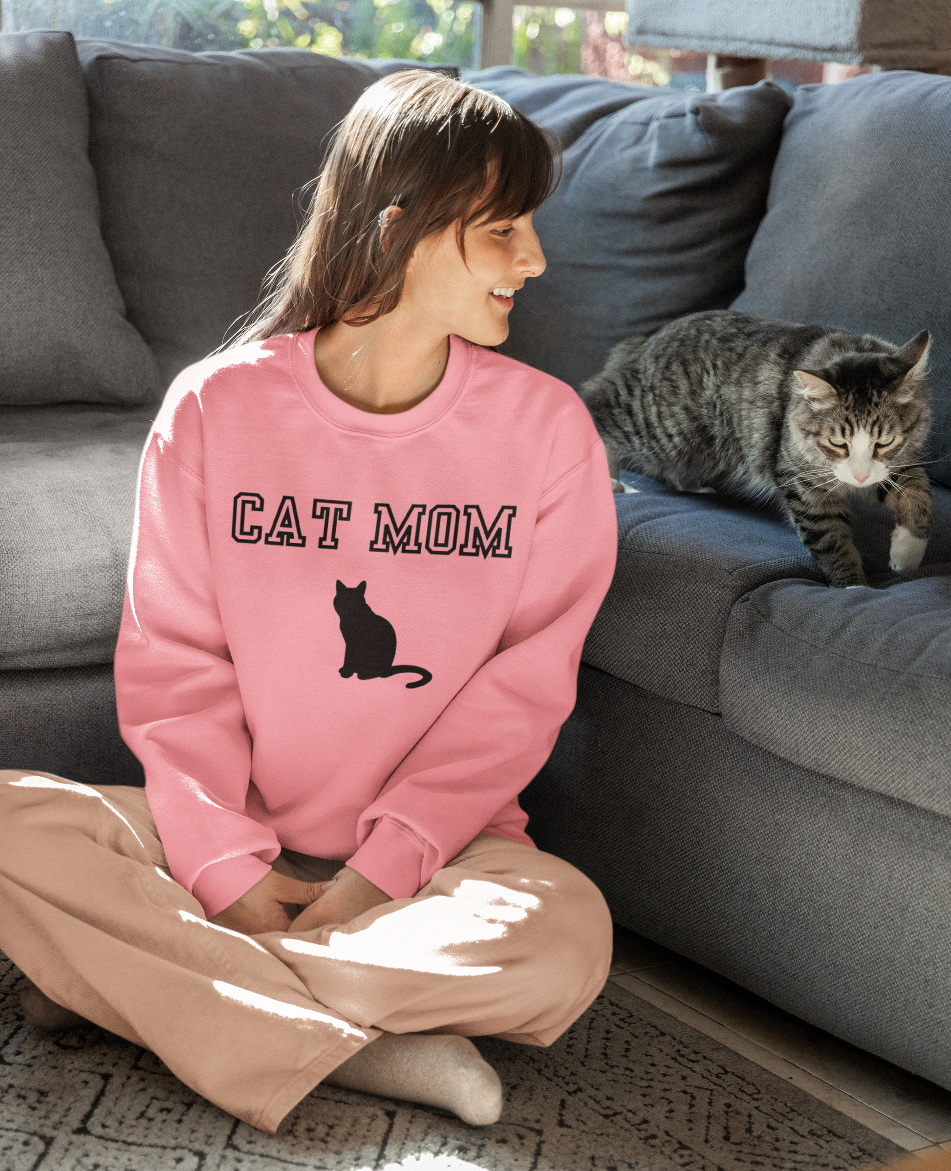 "Cat Mom" Pink Sweatshirt