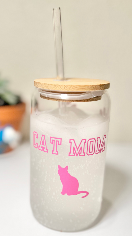 "Cat Mom" Can Glass (Front View)