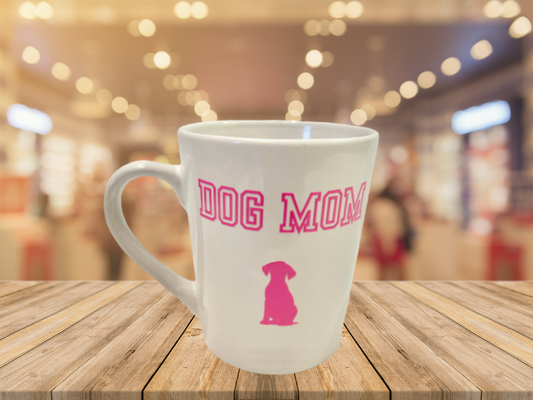 "Dog Mom" Mug (Side View): This design is on both sides of the mug.