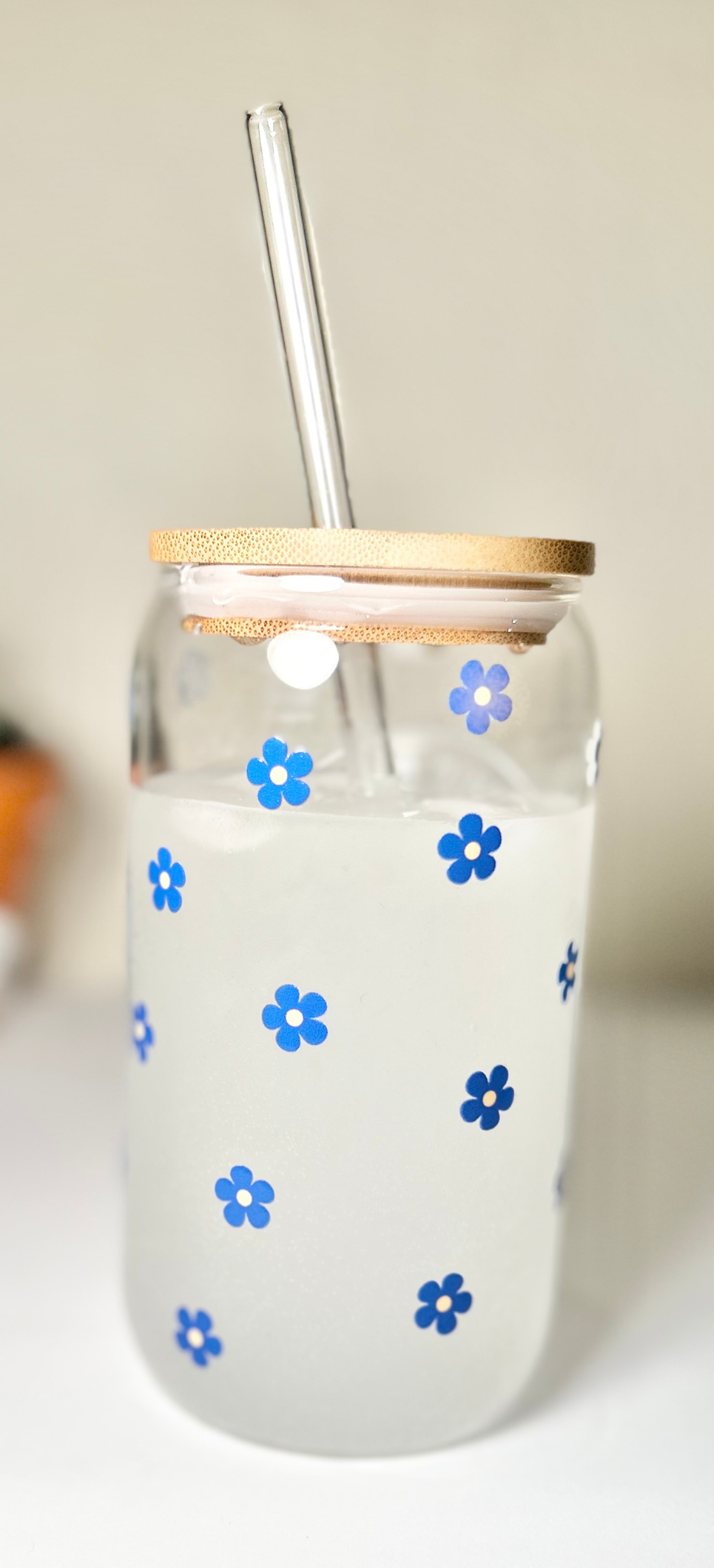 "Harvest Farmers Market" Blue Glass Can (Back View)