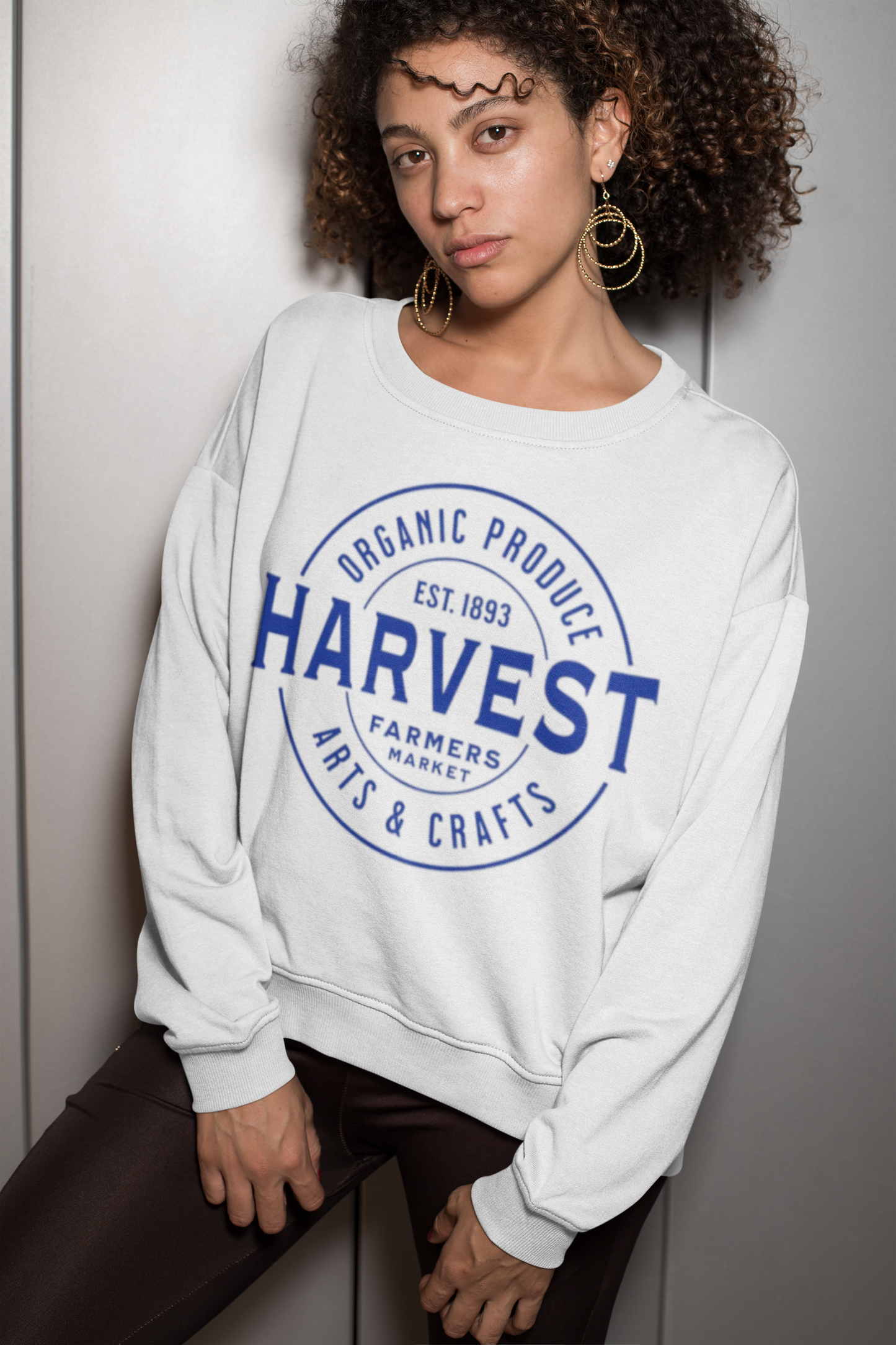 Soft 100% Cotton Harvest Sweatshirt (Blue / White)