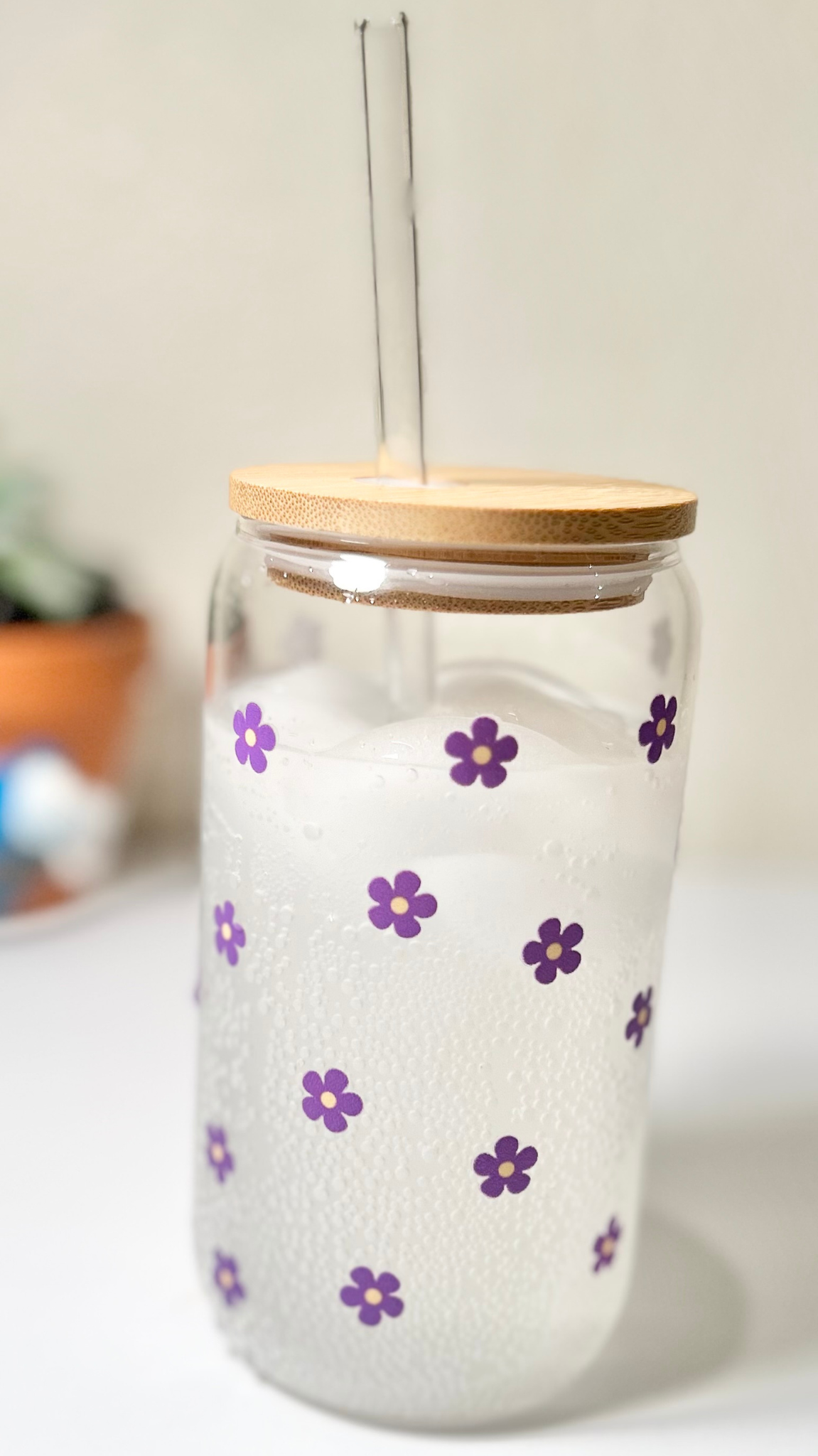 "Harvest Farmers Market" Purple Glass Can (Back View)