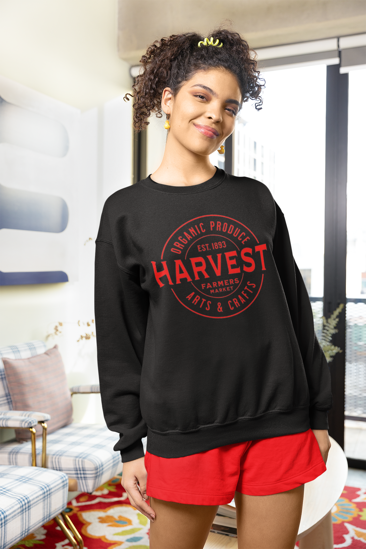 Soft 100% Cotton Harvest Sweatshirt (Red / Black)