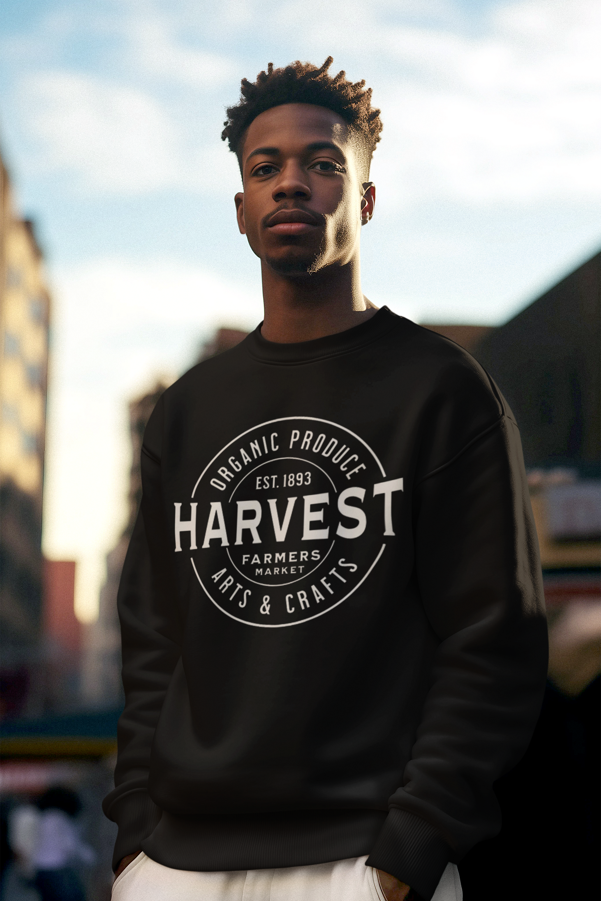 Soft 100% Cotton Harvest Sweatshirt (White / Black)