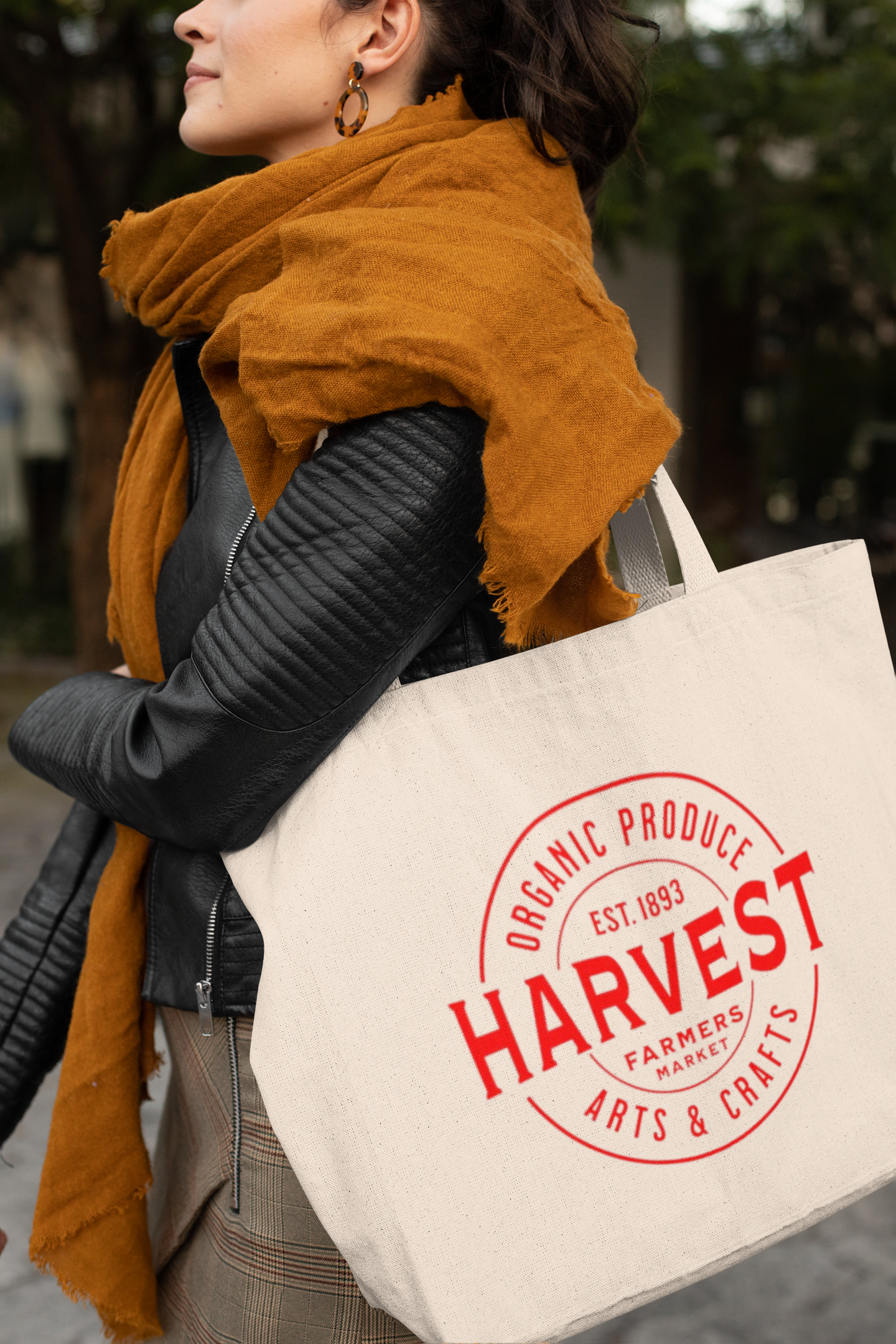 Red "Harvest Farmers Market" Tote Bag